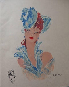 Red Hair Girl With a Bibi Hat - Original lithograph - Mourlot, 1956