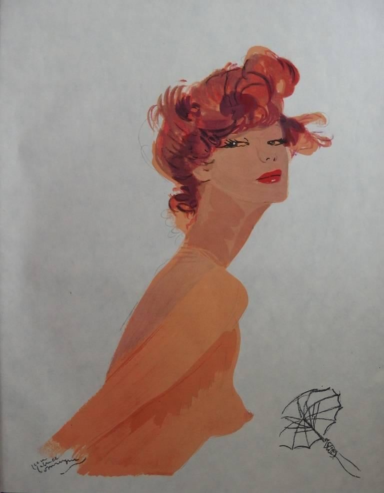 Donna dai capelli rossi con occhi seducenti - Litografia originale - Mourlot, 1956
