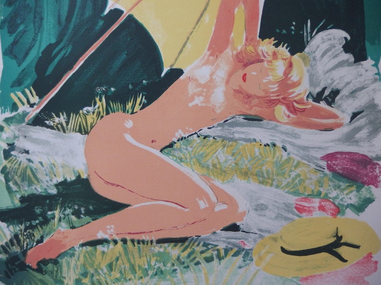 Summer : The Sunbath - Original lithograph - 1956 - Print by Jean-Gabriel Domergue