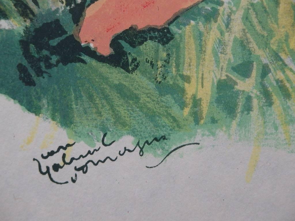 Sun Bath in the Garden - Original lithograph - Mourlot, 1956 - Print by Jean-Gabriel Domergue
