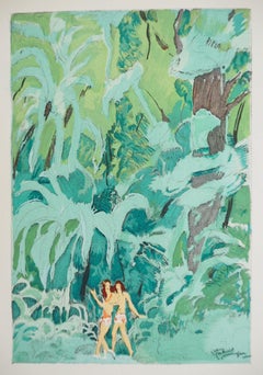 „Überraschte tahitische Frauen“ – Original-Lithografie, signiert