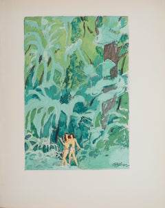 „Überraschte tahitische Frauen“ – Original-Lithografie, signiert