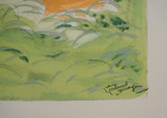 Tahitianische Frauen mit Blumen im Haar – Original-Lithografie, signiert