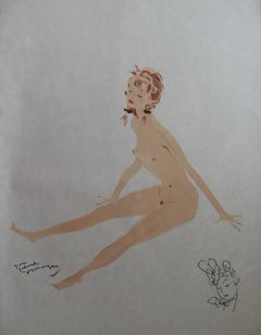 La Caída : Mujer desnuda en el suelo - Litografía original - Mourlot, 1956