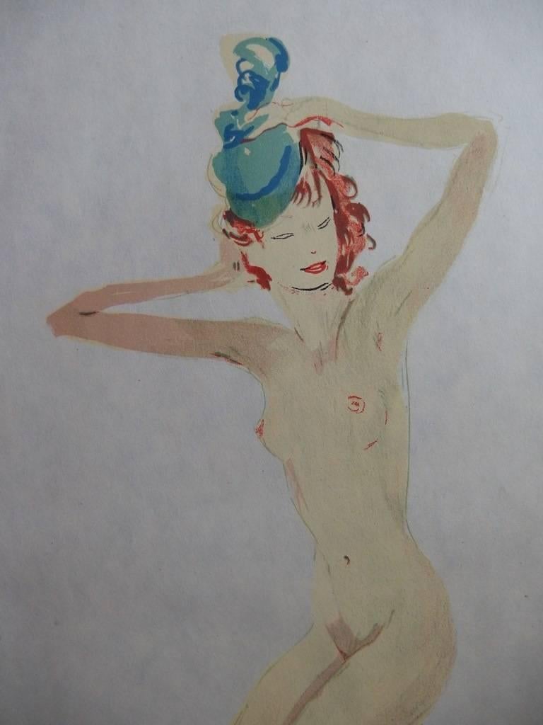 The Hat : Dressed with Nothing - Original signed lithograph - Mourlot, 1956 - Modern Print by Jean-Gabriel Domergue