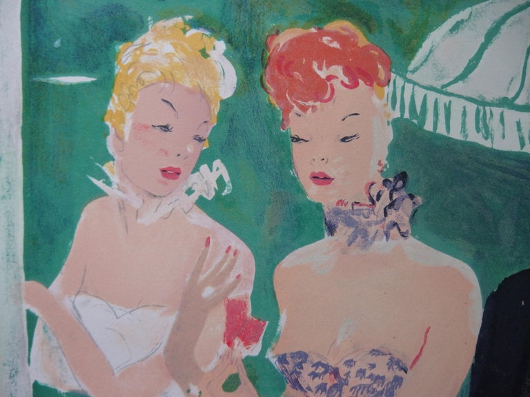Two Pinups Playing at the Casino - Original lithograph - 1956 - Print by Jean-Gabriel Domergue