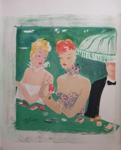 Two Pinups Playing at the Casino - Original lithograph - 1956