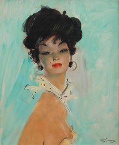 Jean-Gabriel Domergue 1950 Oil on Board, Signed, original painting