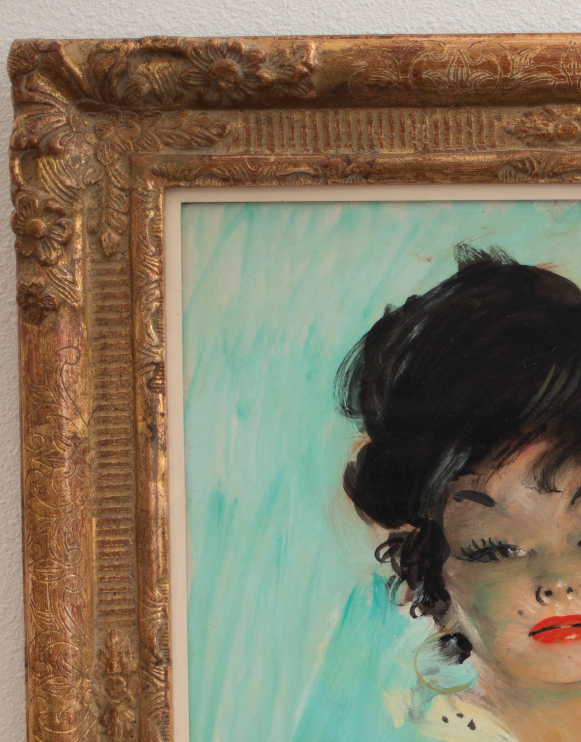 Jean-Gabriel Domergue 1950 Oil on Board, Signed, original painting In Excellent Condition For Sale In EL Waalre, NL