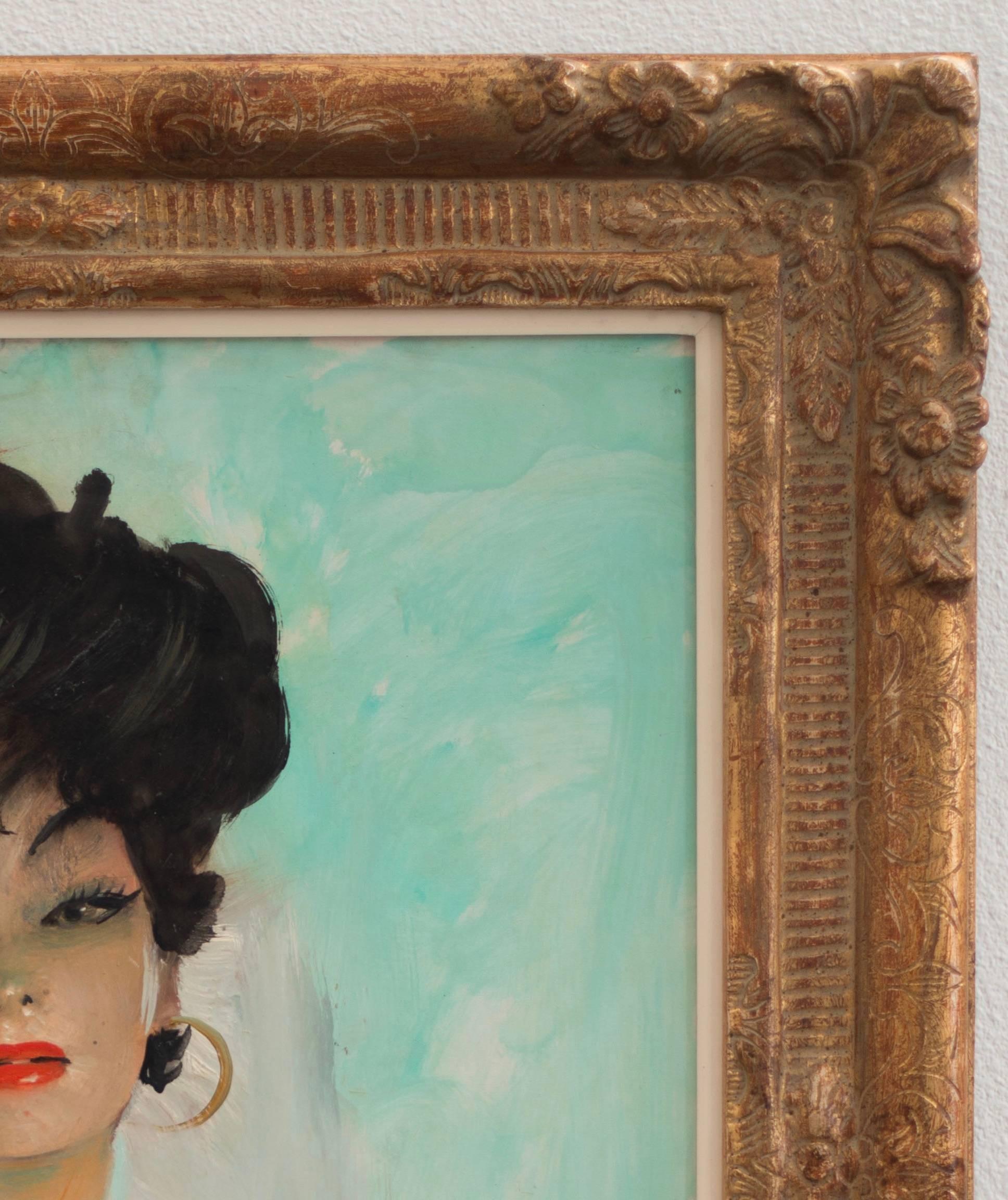 Mid-20th Century Jean-Gabriel Domergue 1950 Oil on Board, Signed, original painting For Sale