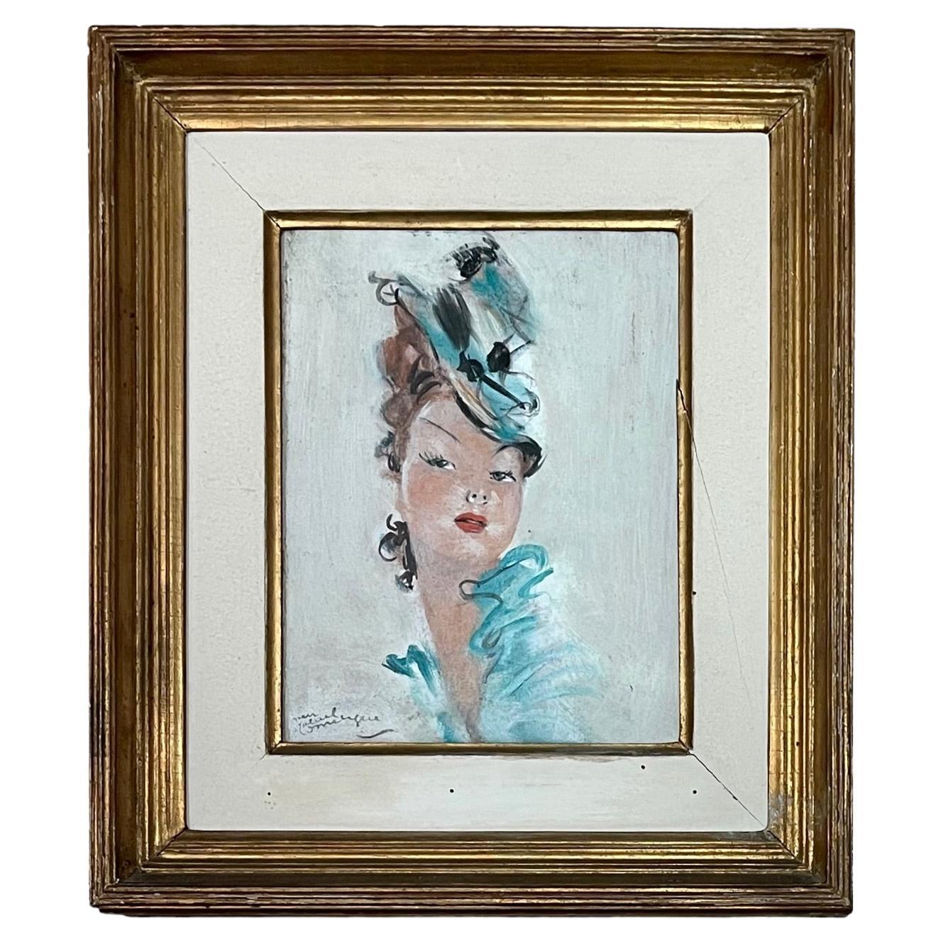 Jean-Gabriel DOMERGUE - Portrait of an Elegant Woman, her first name "Guite" For Sale