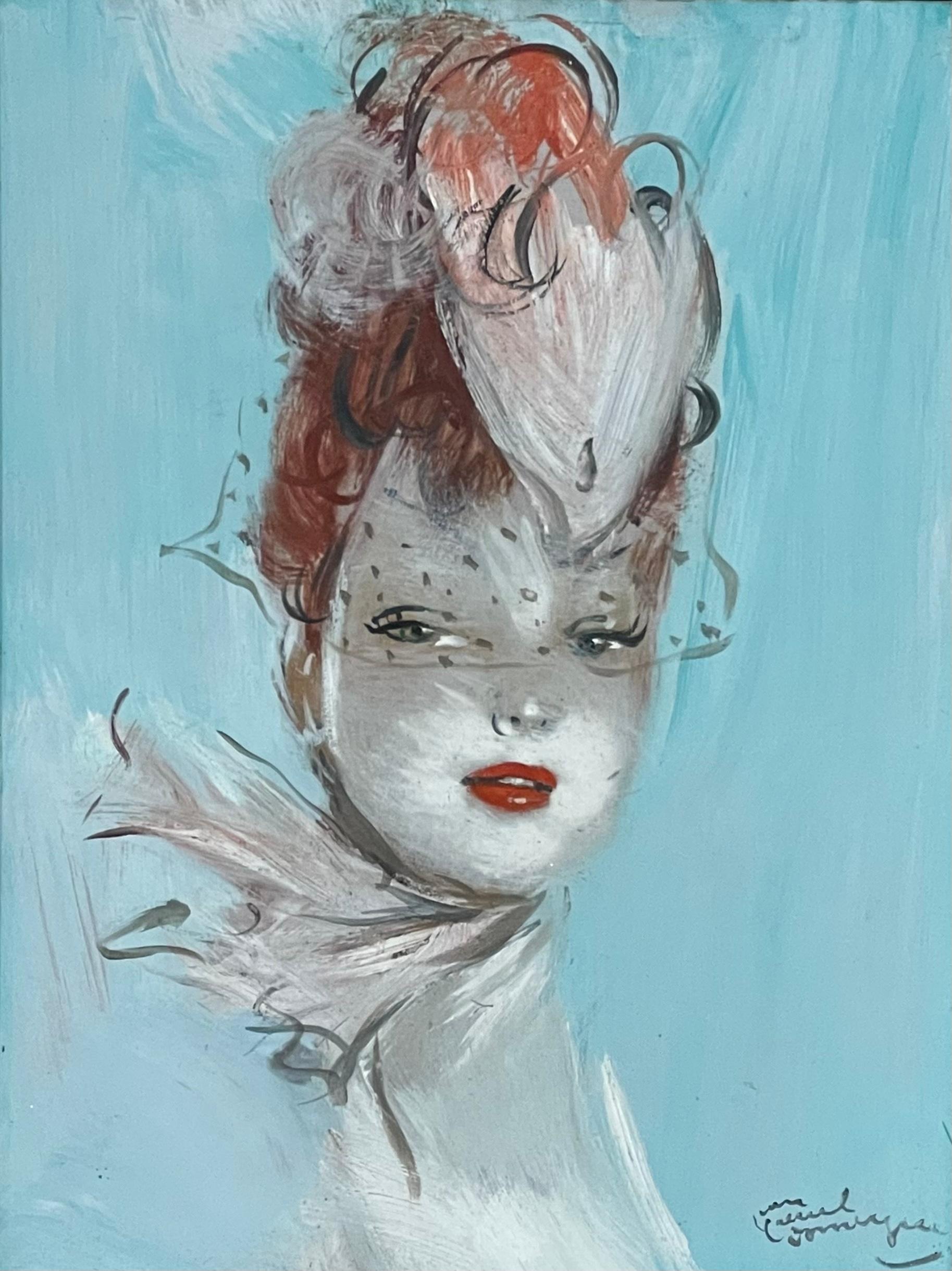 Jean-Gabriel DOMERGUE - Portrait of Patricia In Good Condition For Sale In Beaune, FR