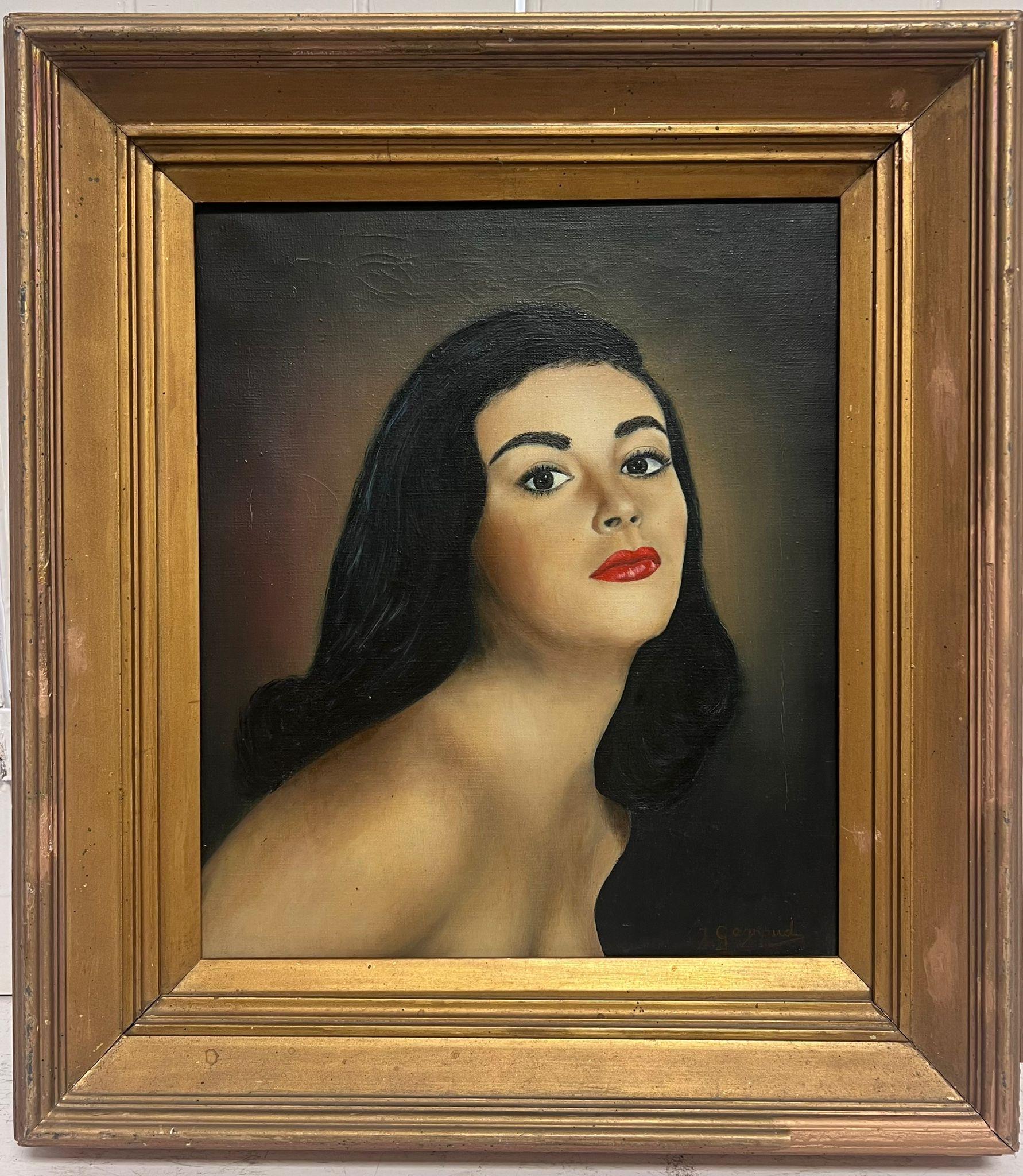 Peinture à l'huile française des années 1950 représentant une belle jeune femme La Napolitaine - Painting de Jean Gagnaud