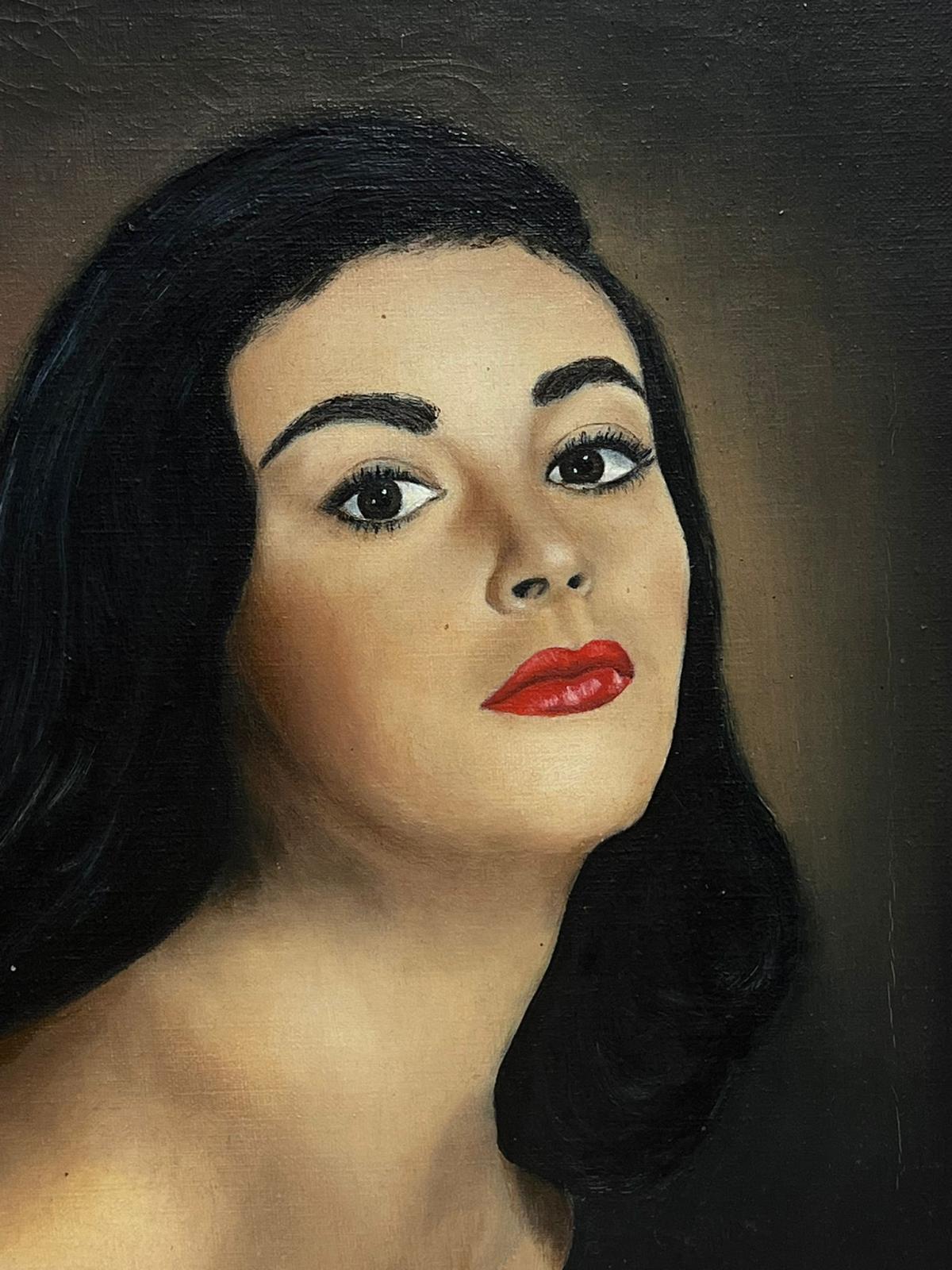 1950's French Oil Painting Portrait of Beautiful Young Lady La Napolitaine For Sale 1