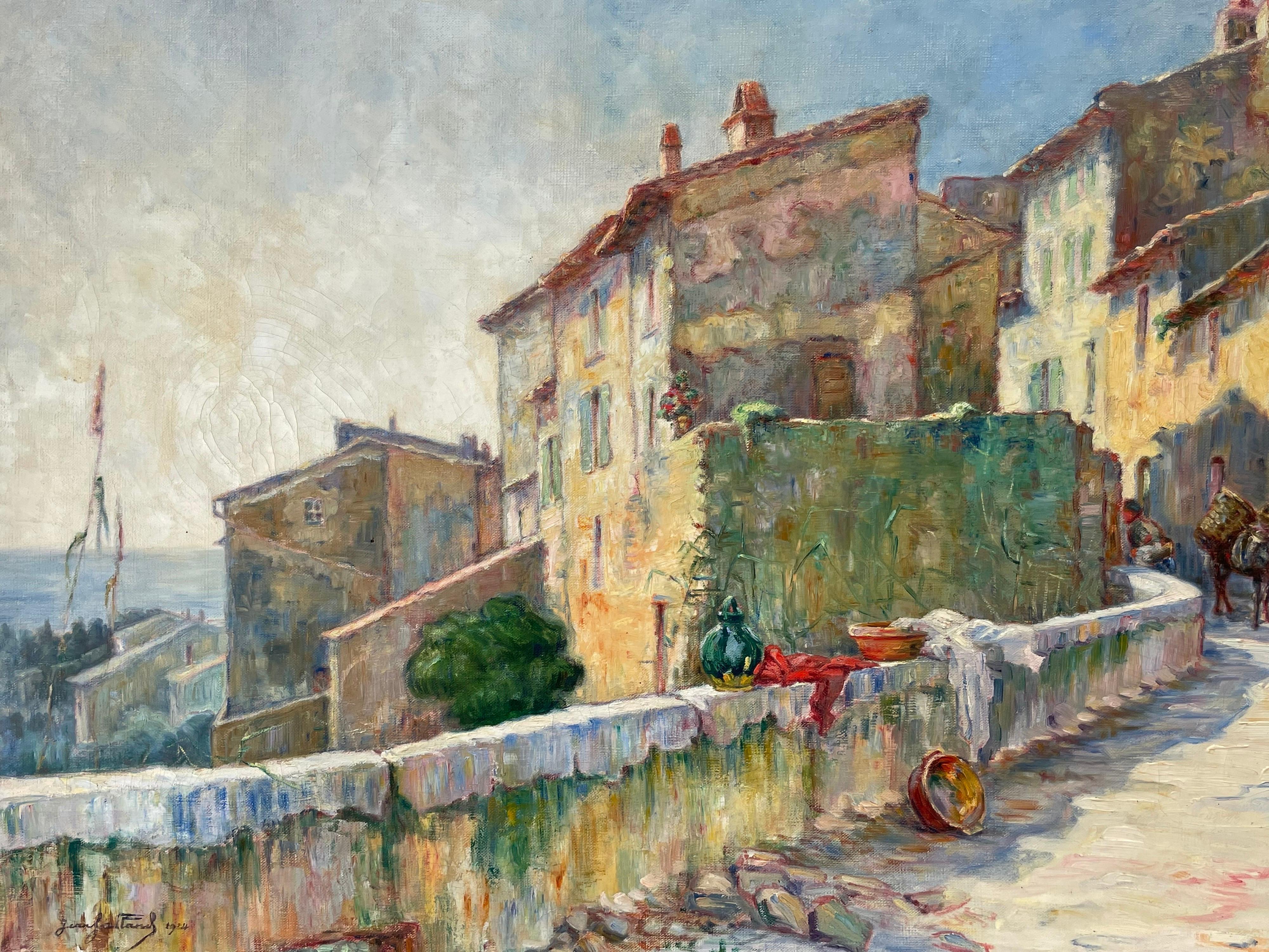 1920's St. Tropez Signed French Impressionist Oil Painting Sleepy Old Town