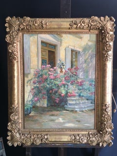 French Front Doorway, Impressionist Oil Painting, Signed