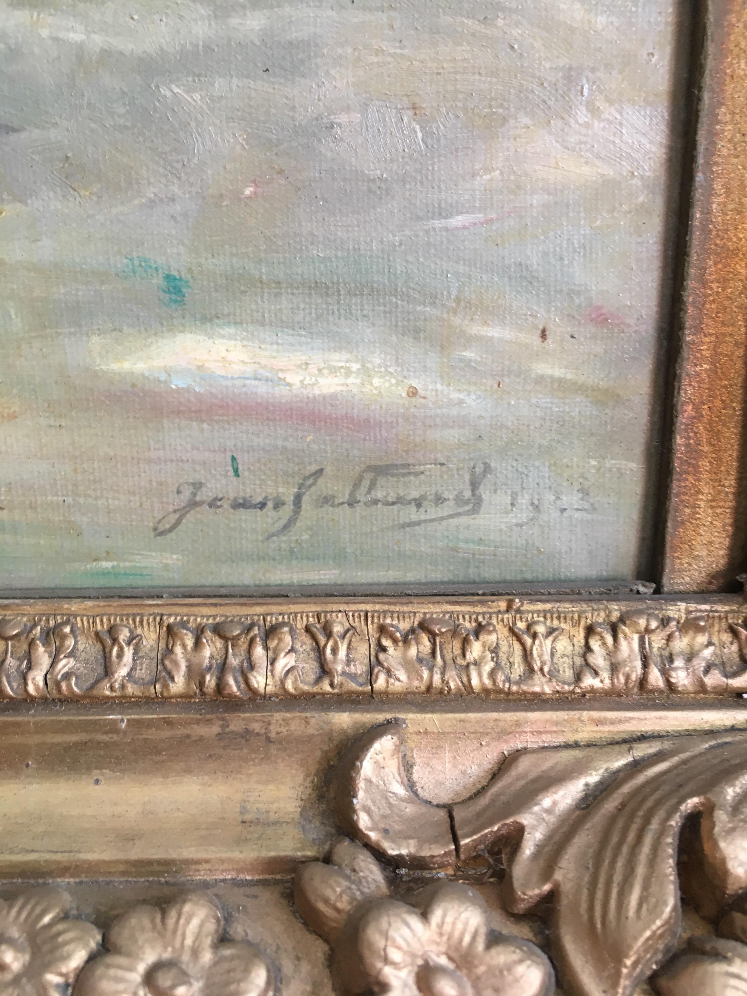 Porte d'entrée française:: peinture à l'huile impressionniste:: signée - Impressionnisme Painting par Jean Galland