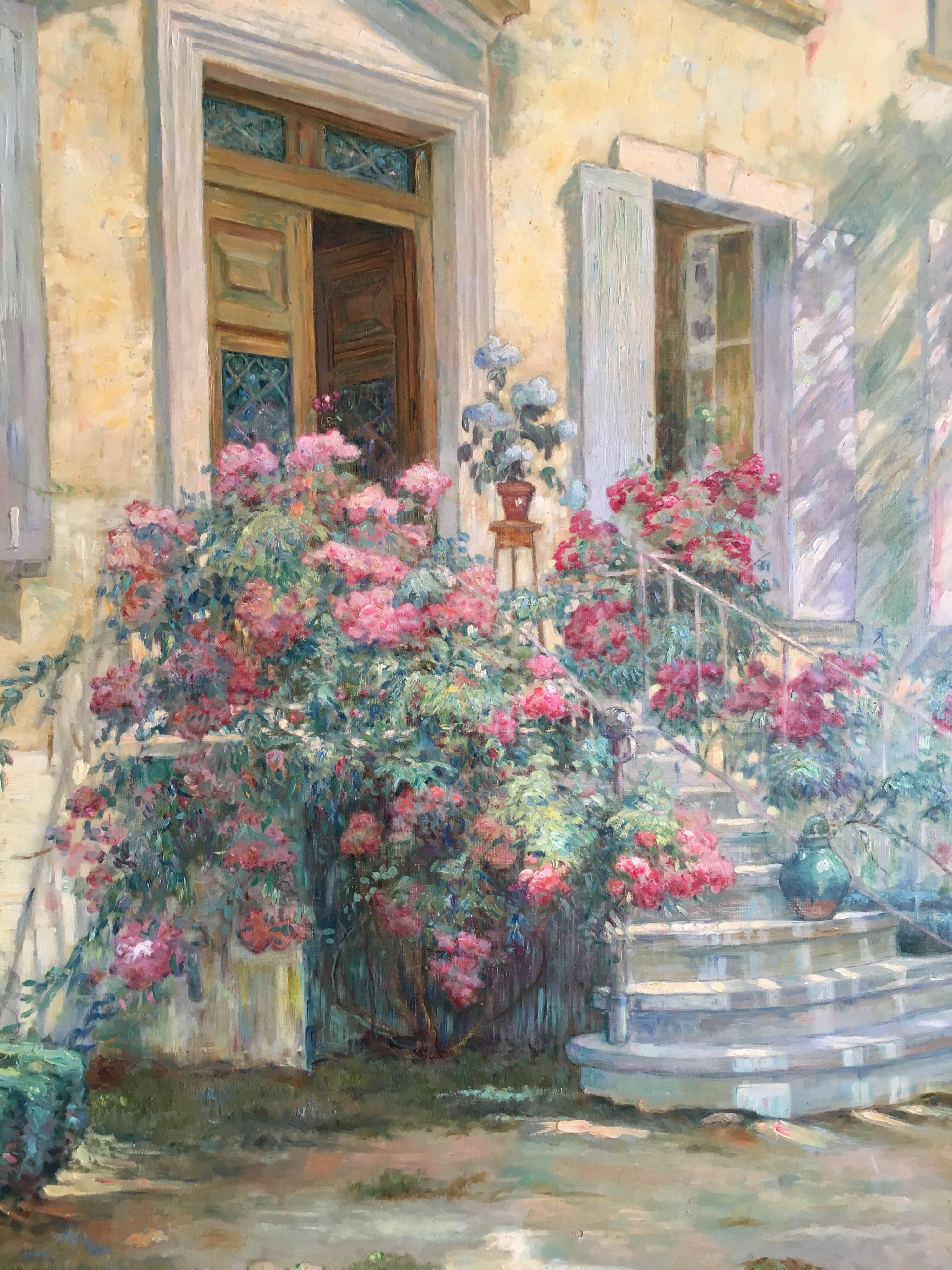 Porte d'entrée française:: peinture à l'huile impressionniste:: signée - Gris Still-Life Painting par Jean Galland