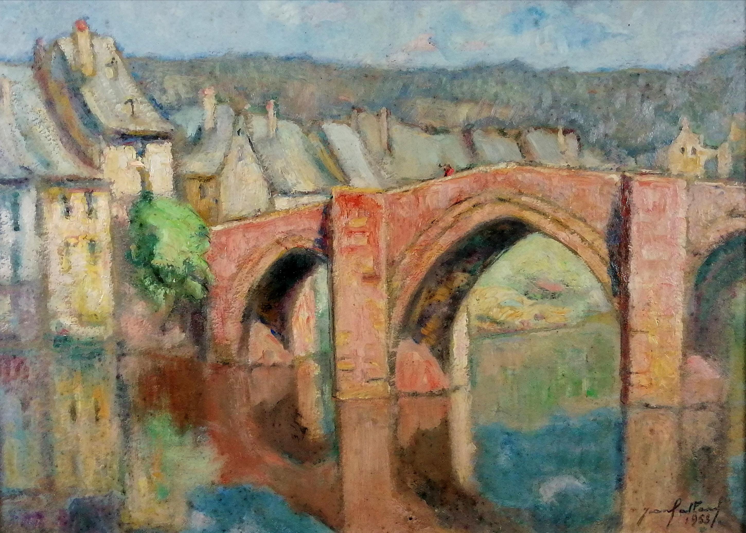 Reflections - South France Mid Century Impressionist Bridge Landscape Painting For Sale 1
