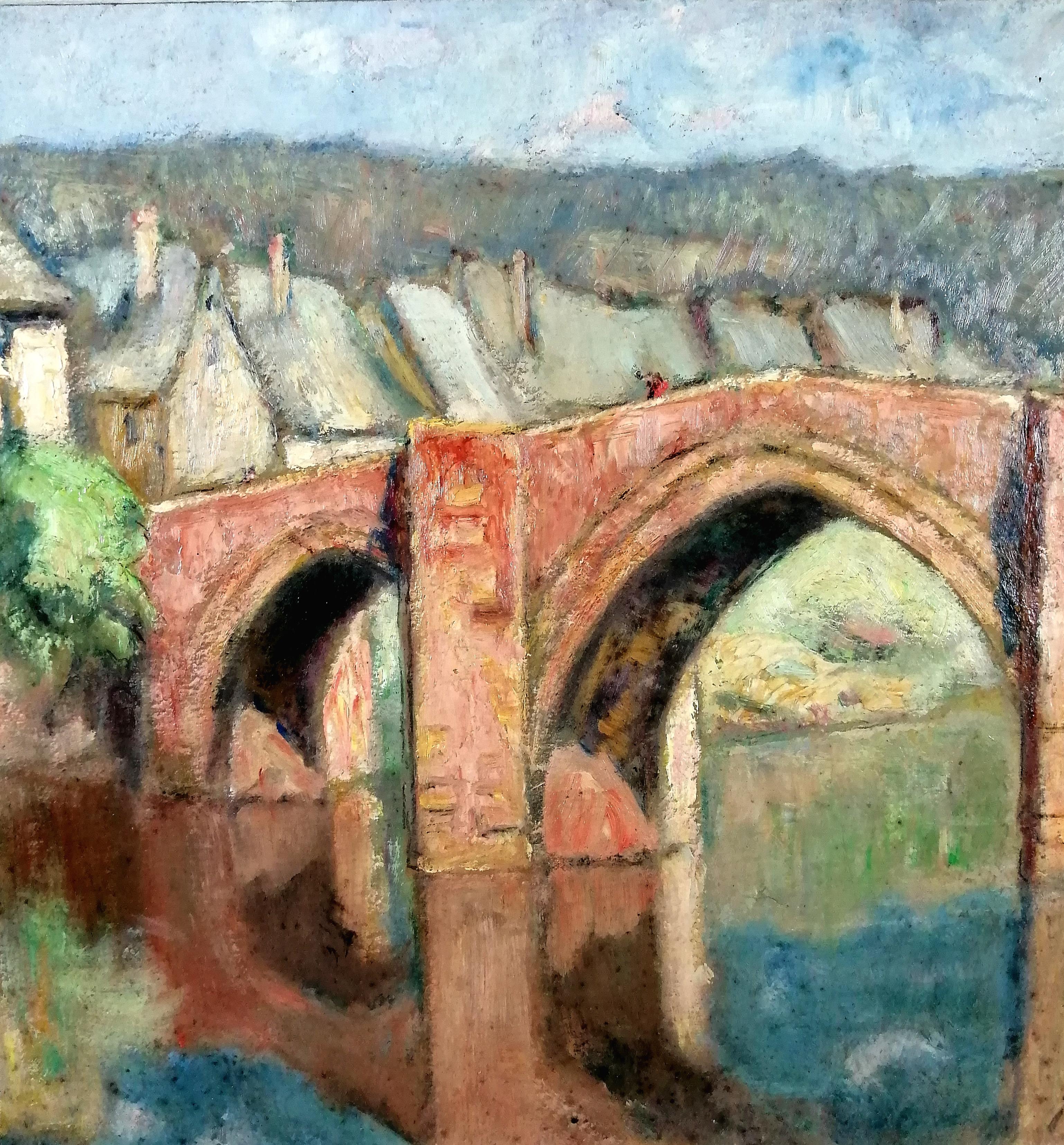 Riflessioni - Pittura di paesaggio a ponte impressionista della Francia del Sud, metà del secolo scorso - Painting Impressionismo di Jean Galland
