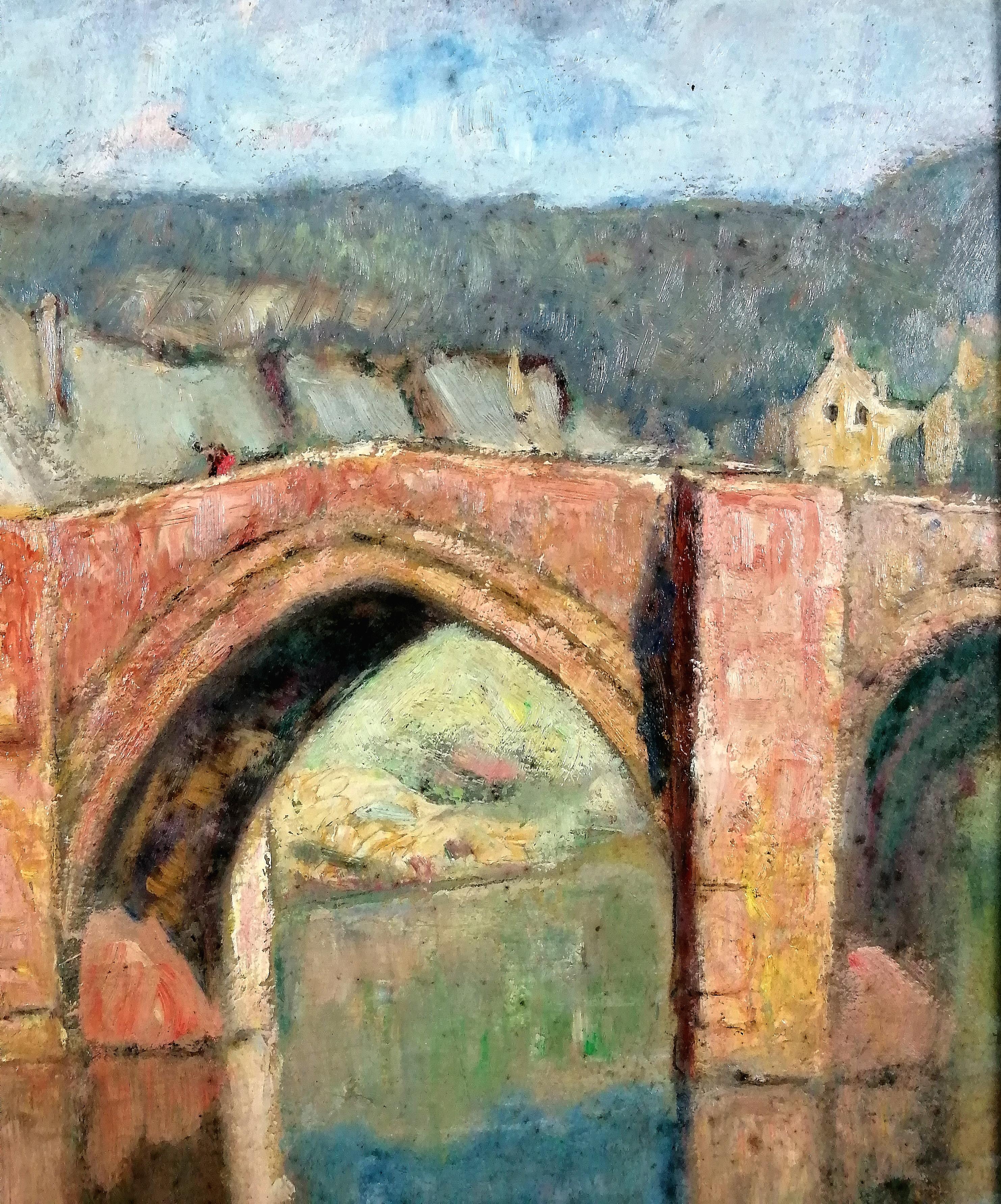 Reflections - South France Mid Century Impressionist Bridge Landscape Painting For Sale 3