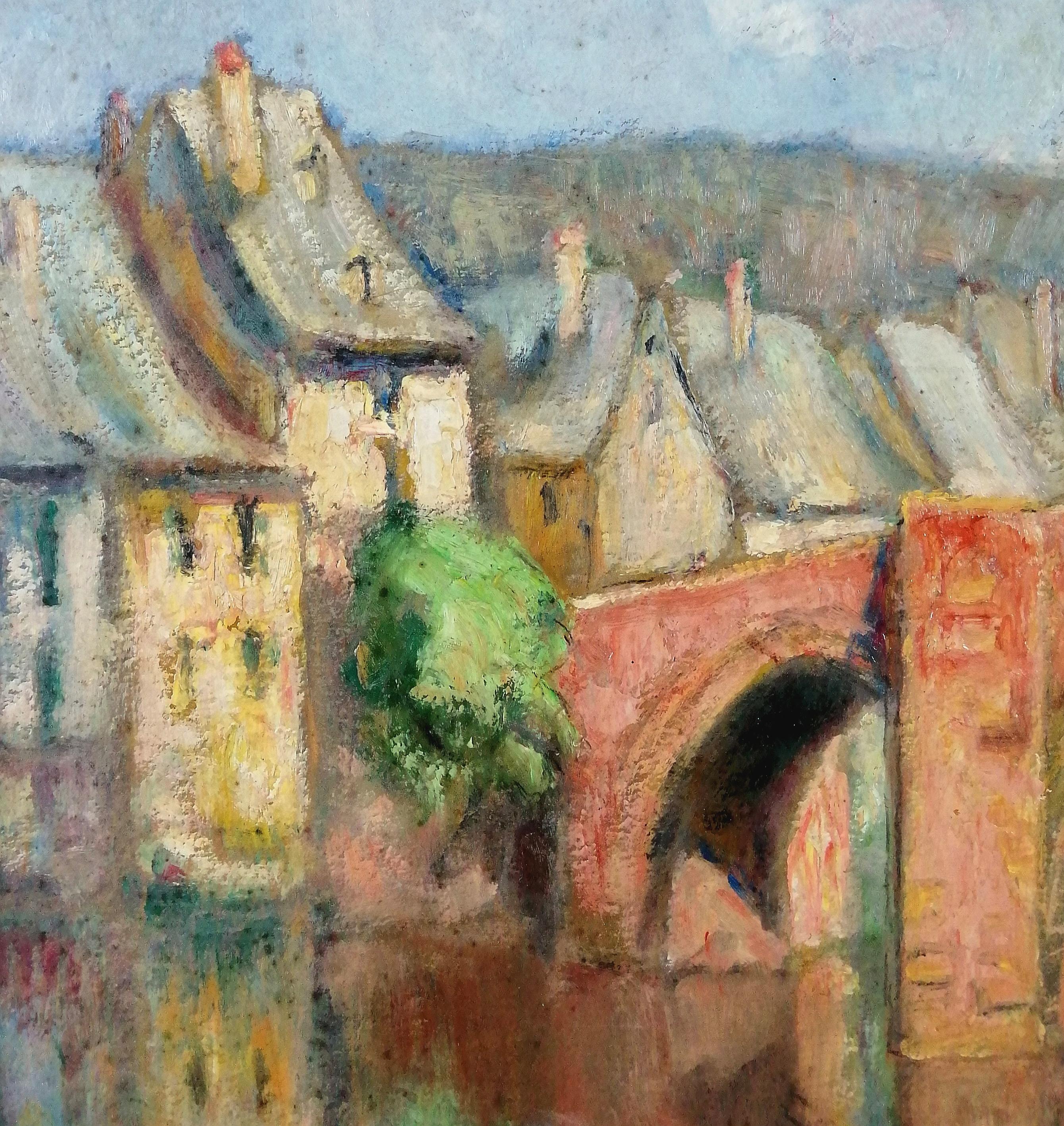 Reflections - South France Mid Century Impressionist Bridge Landscape Painting For Sale 4