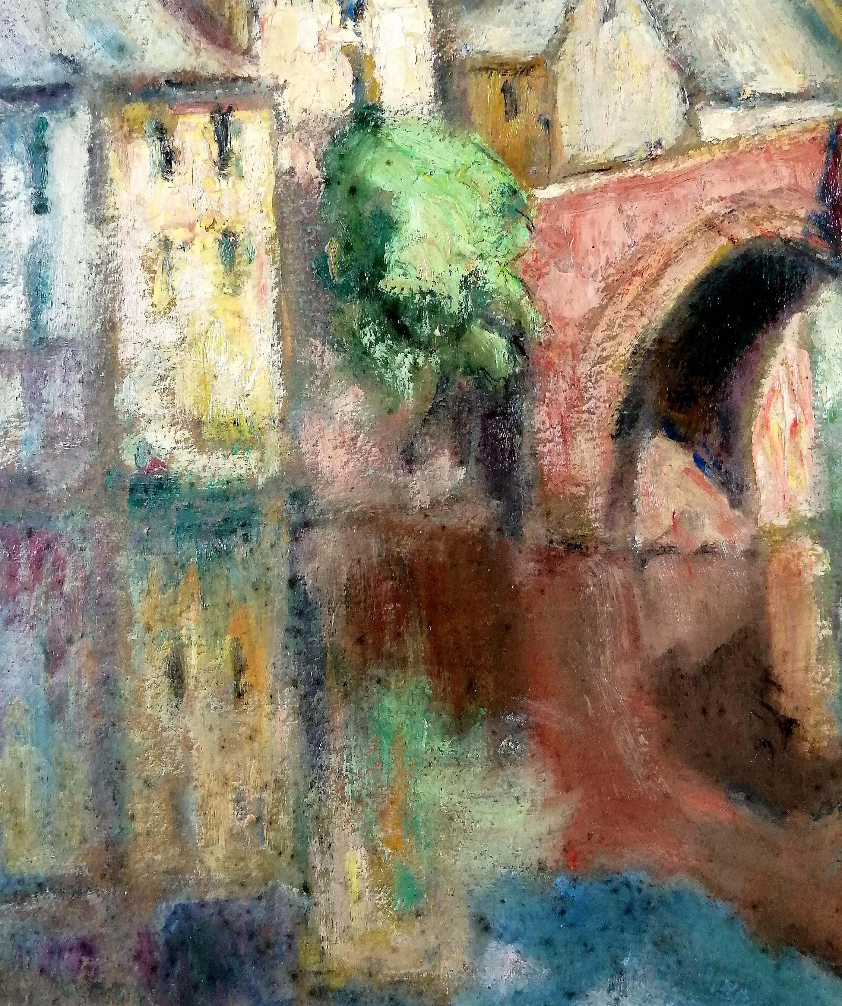 Reflections - South France Mid Century Impressionist Bridge Landscape Painting For Sale 5