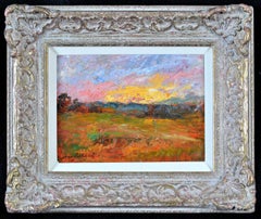 Sunset at Estrablin - French Impressionist South of France Antique Oil Painting