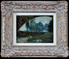 Under the Bridge - French Impressionist South France Antique Landscape Painting
