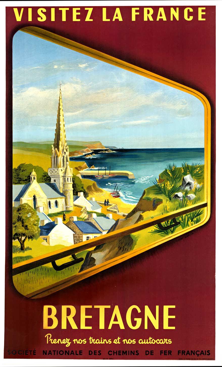 Affiche de voyage vintage originale Visitez la France, Bretagne, Chemins de Fer