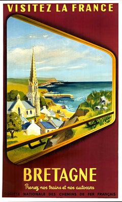 Original Visitez la France, Bretagne, Chemins de Fer vintage travel poster