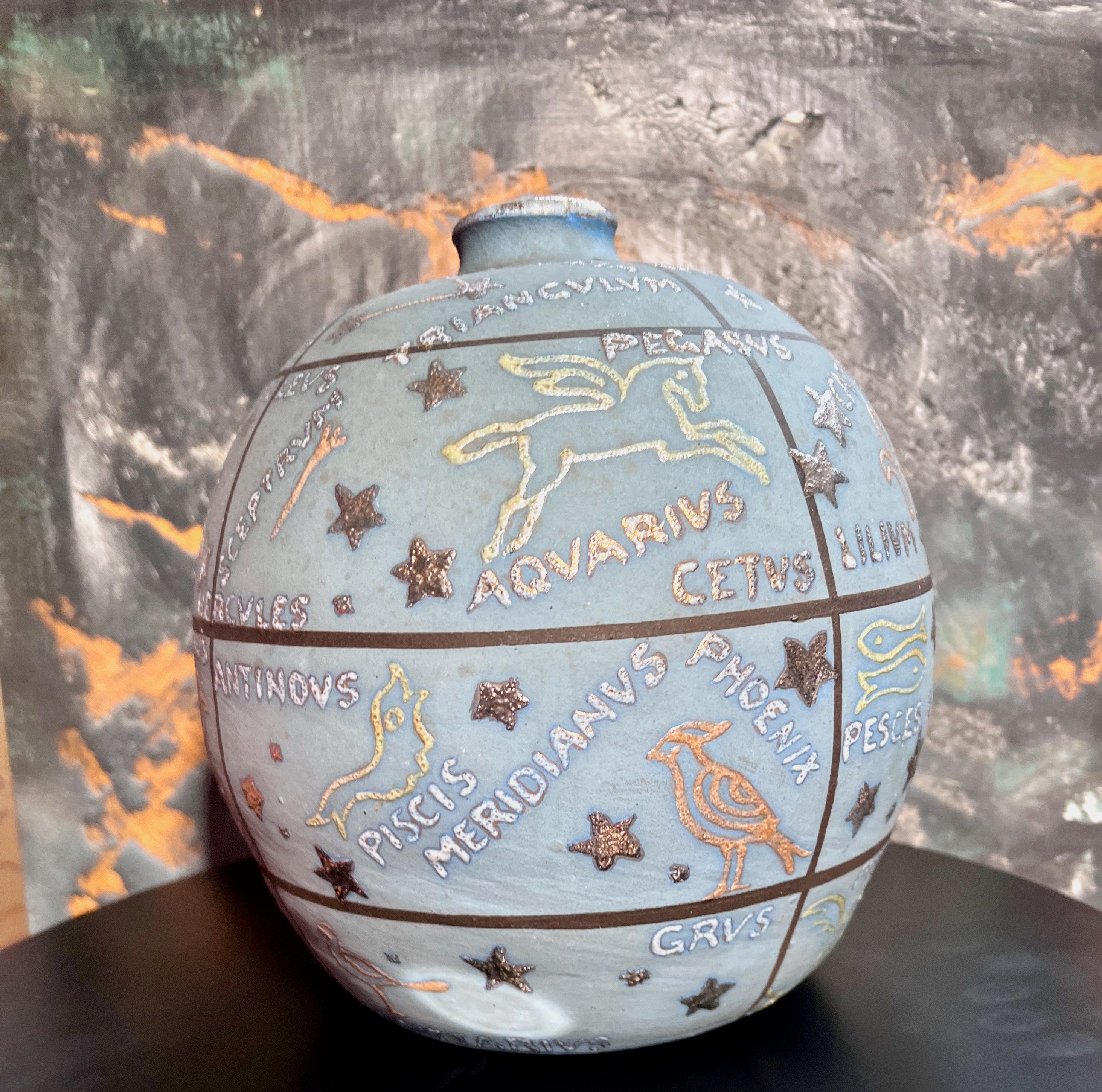 Art Deco Jean Garillon for Céramiques Elchinger Zodiac Constellation Globe Vase, France For Sale