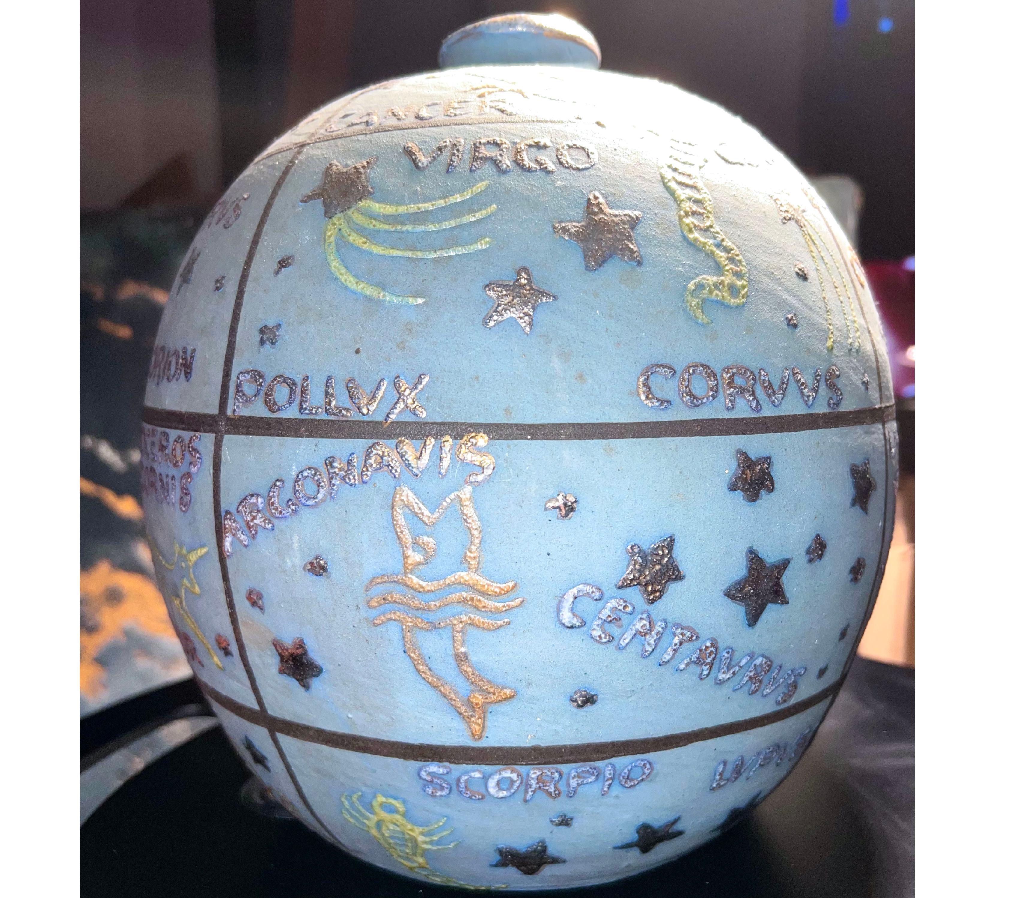 French Jean Garillon for Céramiques Elchinger Zodiac Constellation Globe Vase, France For Sale