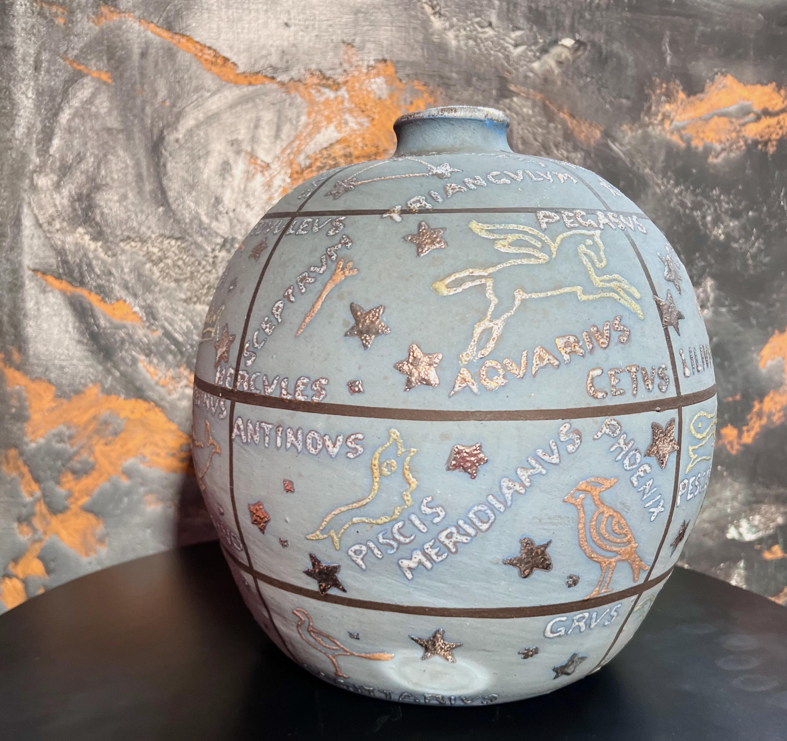 Jean Garillon for Céramiques Elchinger Zodiac Constellation Globe Vase, France In Good Condition For Sale In Brooklyn, NY