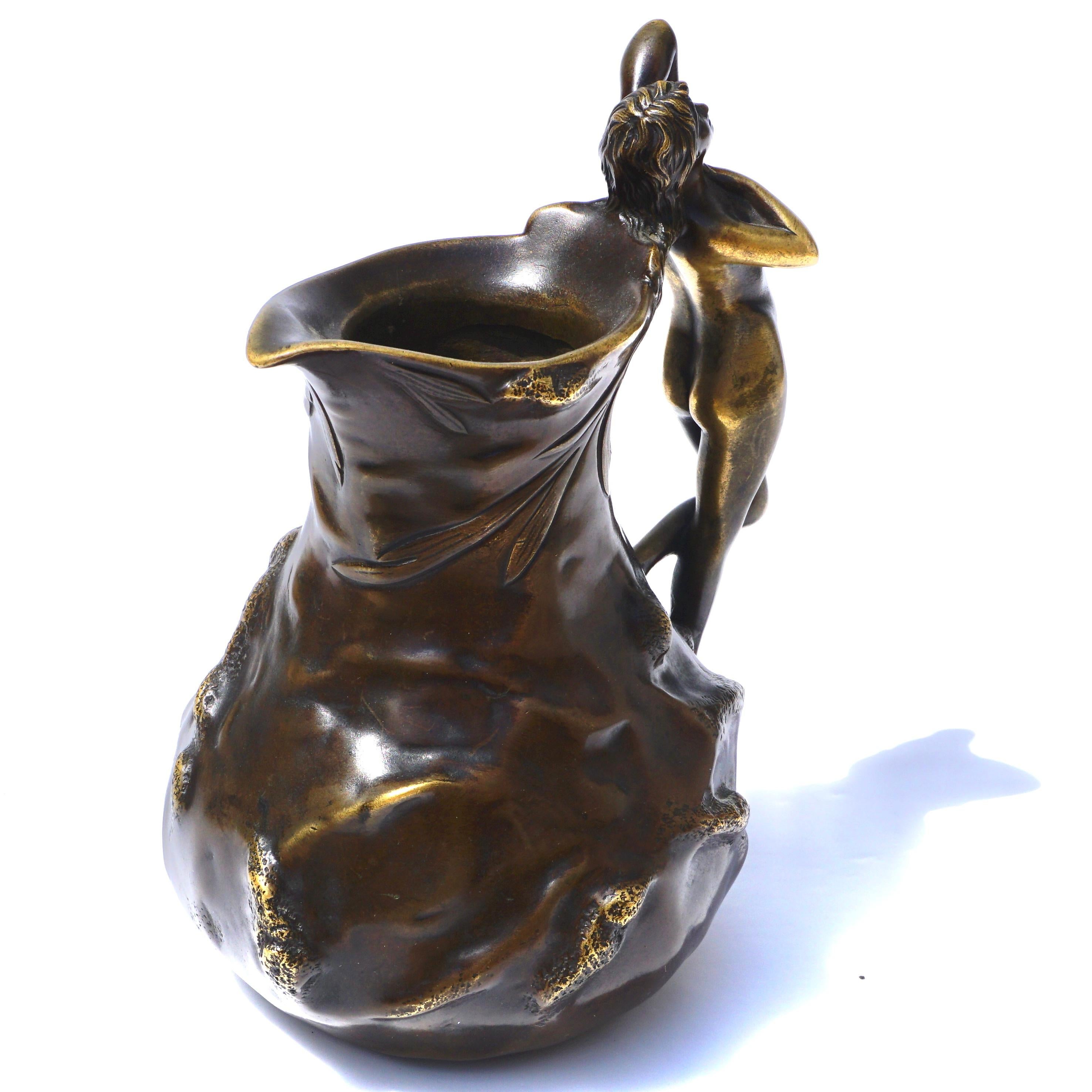Jean Garnier French Art Nouveau Bronze Nude Jug Sculpture In Good Condition In Dallas, TX