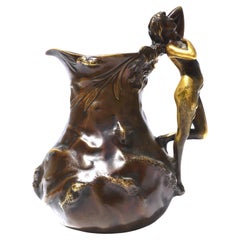 Jean Garnier French Art Nouveau Bronze Nude Jug Sculpture