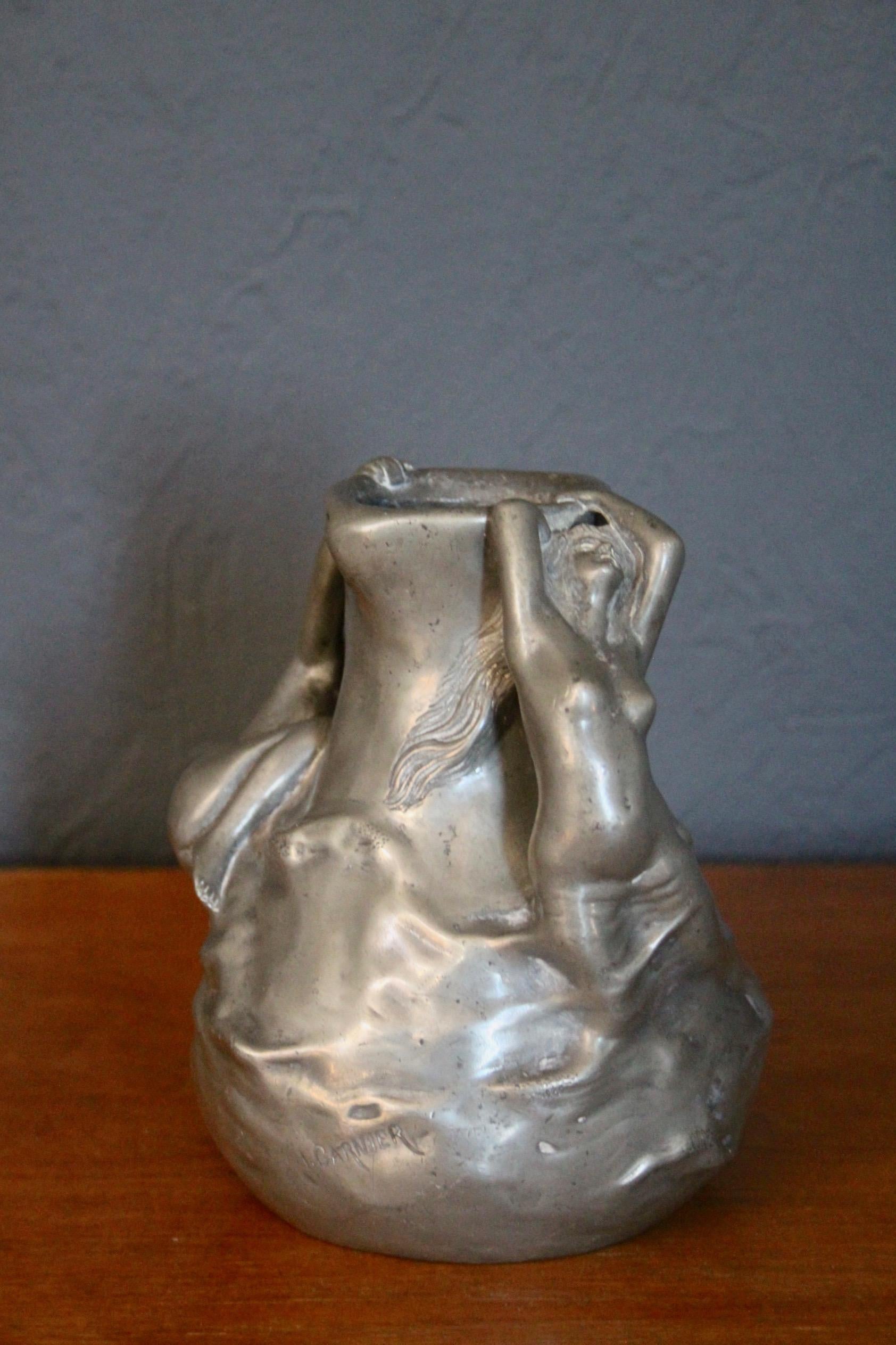 Jean Garnier signed pewter art nouveau vase.