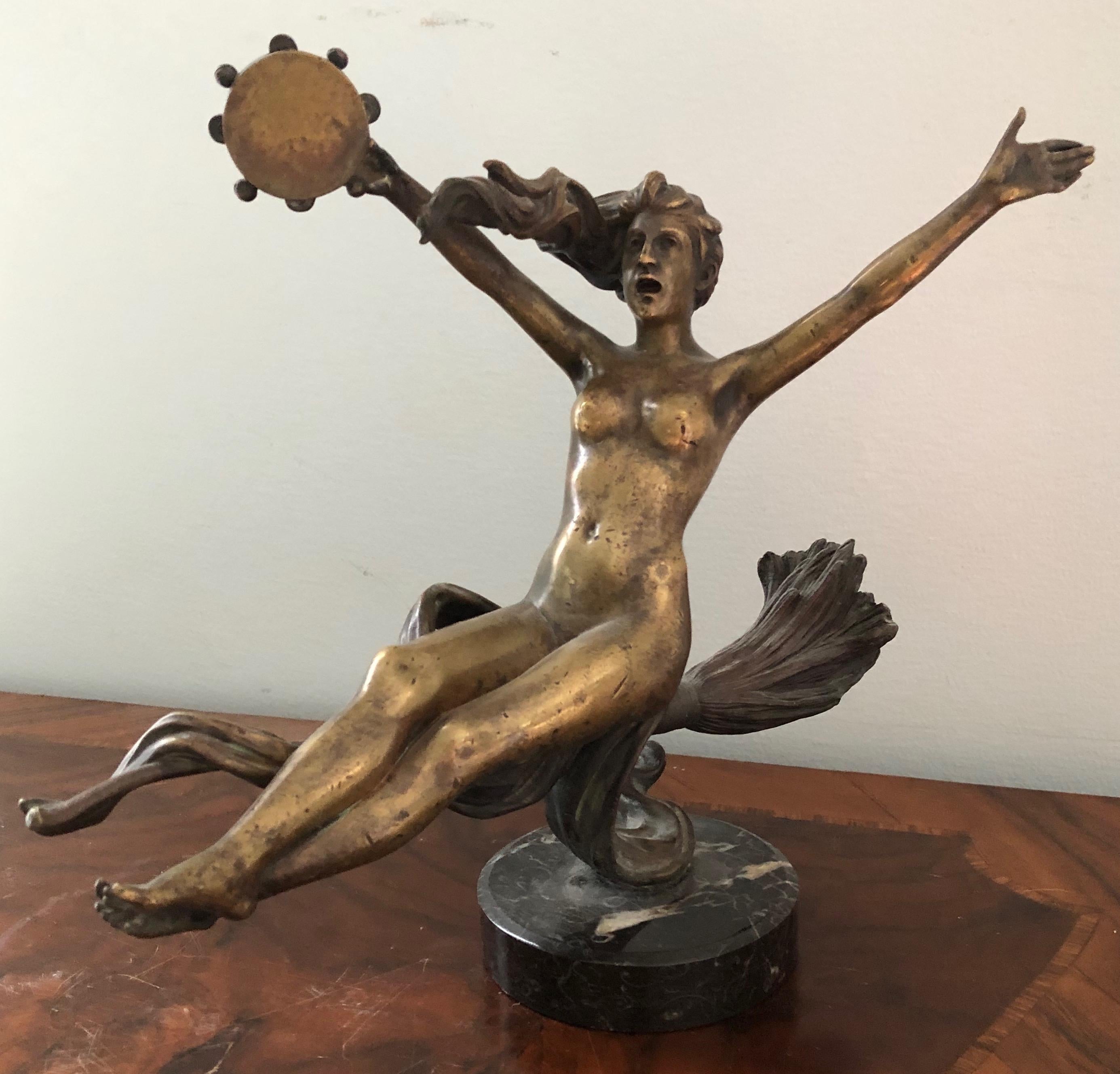 Jean Garnier (1853-1910) Art Nouveau Bronze Sculpture circa 1890s

A Fine bronze sculpture by listed French artist Jean Garnier.

A young nude woman with long flowing hair and a tambourine.

Approximately 10
