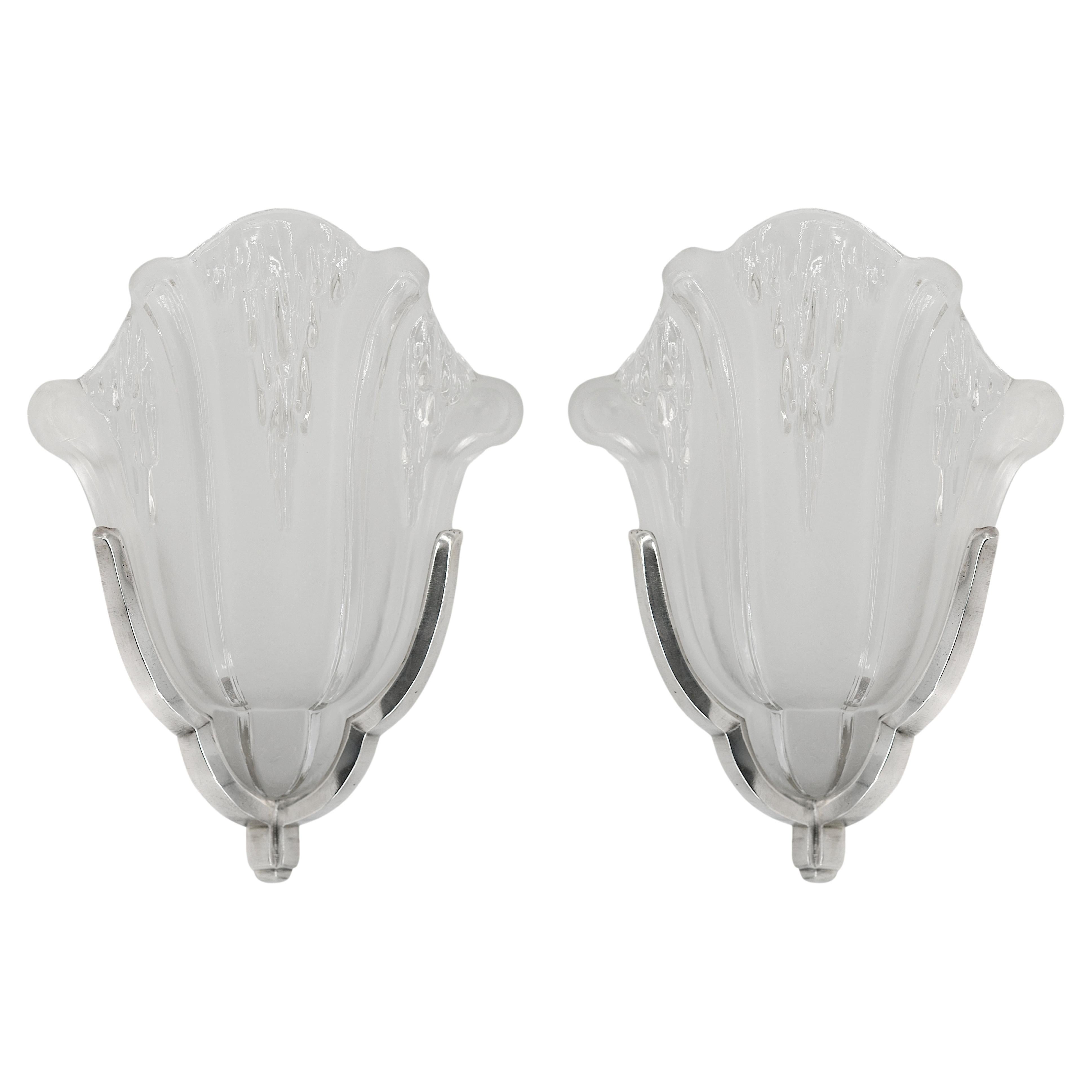 Jean Gauthier Art Deco French Pair of CORNER Wall Sconces, 1920