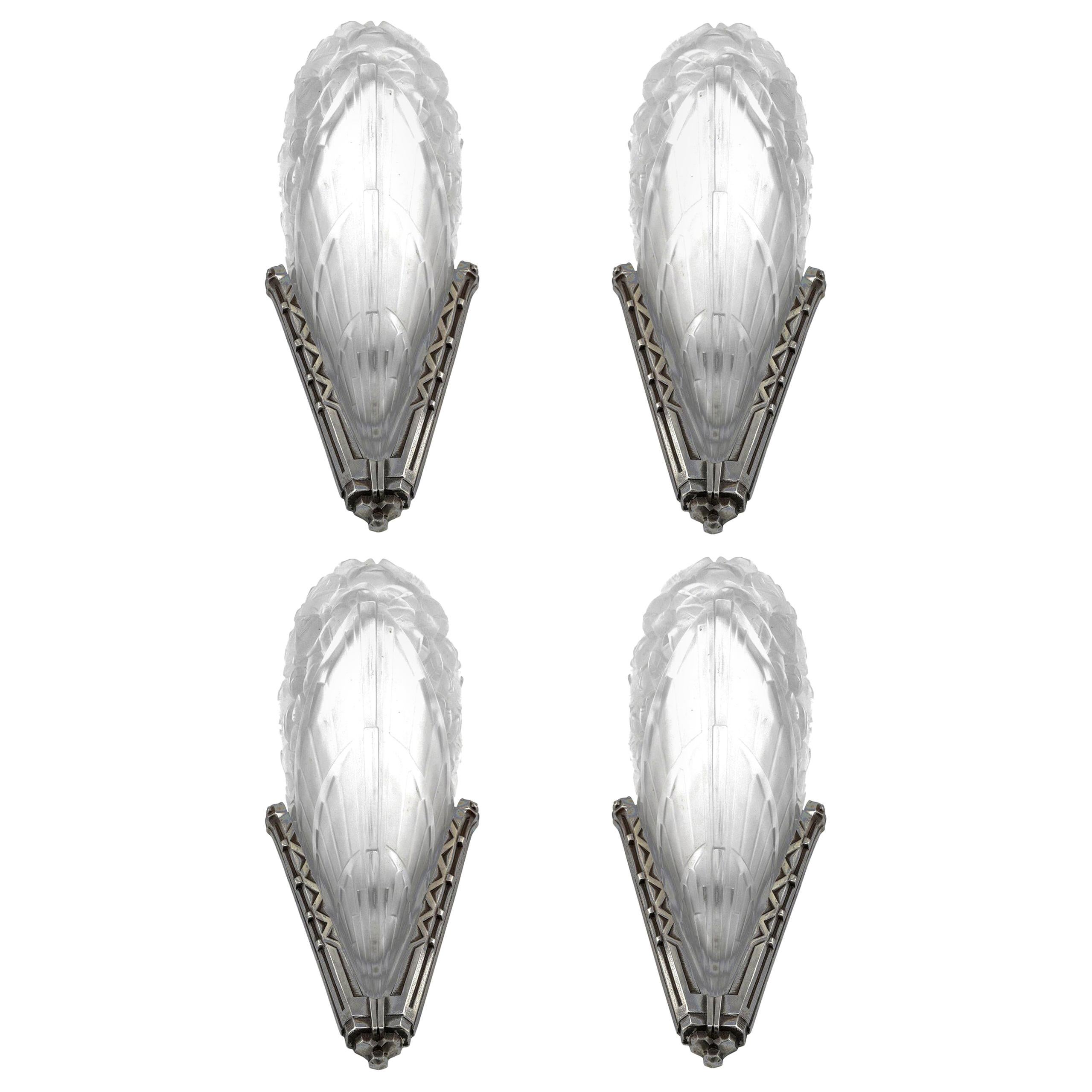 Jean Gauthier Four French Art Deco Wall Sconces, 1920s