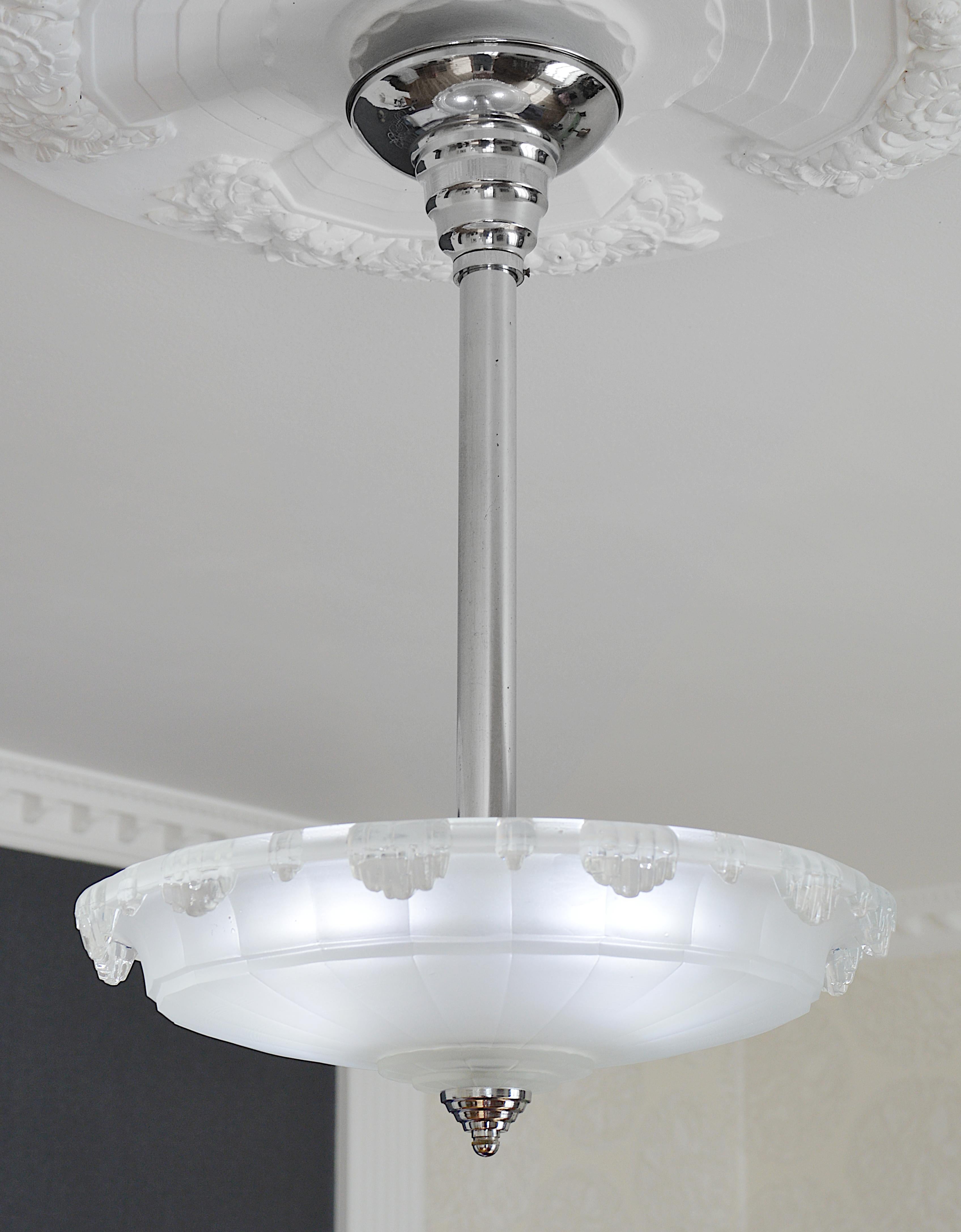 Vetro Jean Gauthier, lampadario a sospensione francese Art Deco Modernista 1920 in vendita