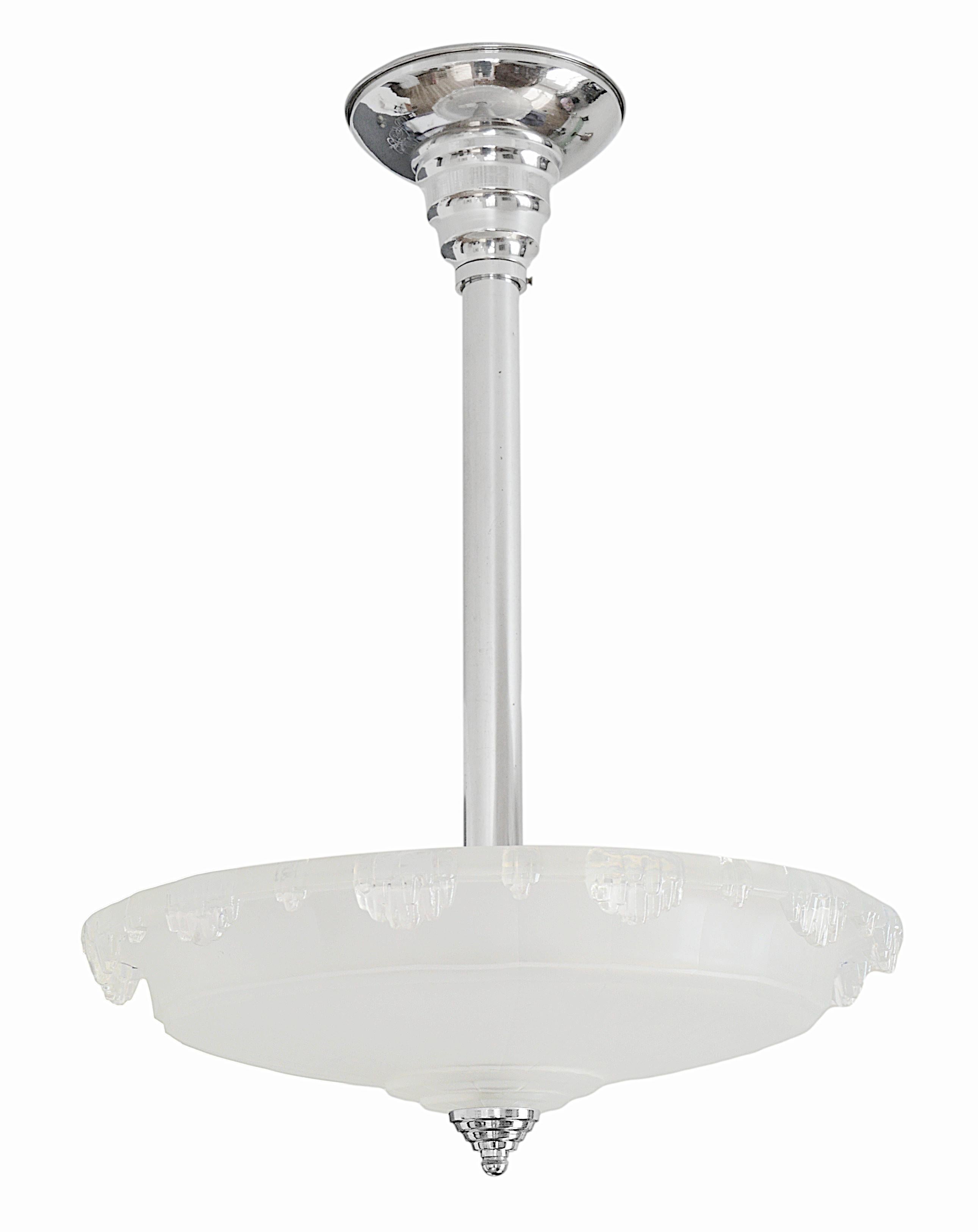 Inizio XX secolo Jean Gauthier, Lampadario a sospensione a fontana in stile Art Déco francese, 1920 in vendita