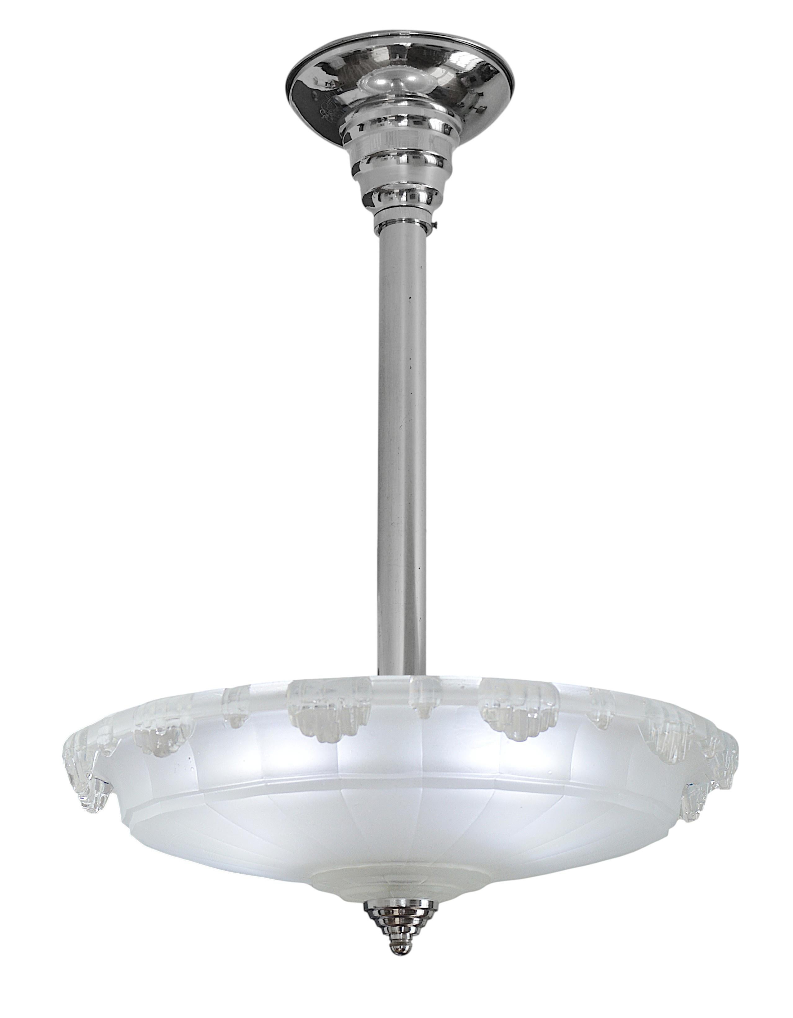 Vetro Jean Gauthier, Lampadario a sospensione a fontana in stile Art Déco francese, 1920 in vendita