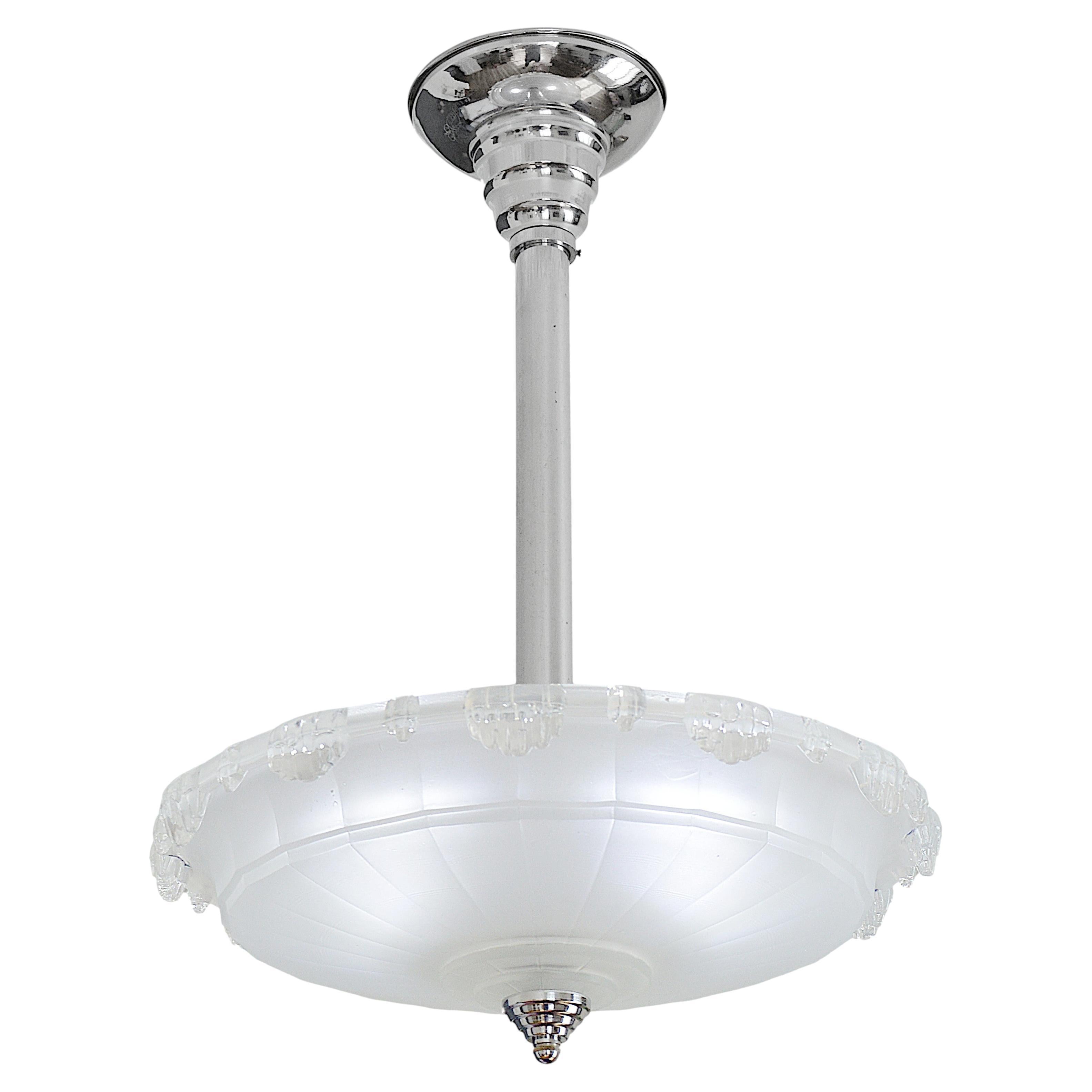 Jean Gauthier, French Art Deco Modernist Fountain Pendant Chandelier, 1920