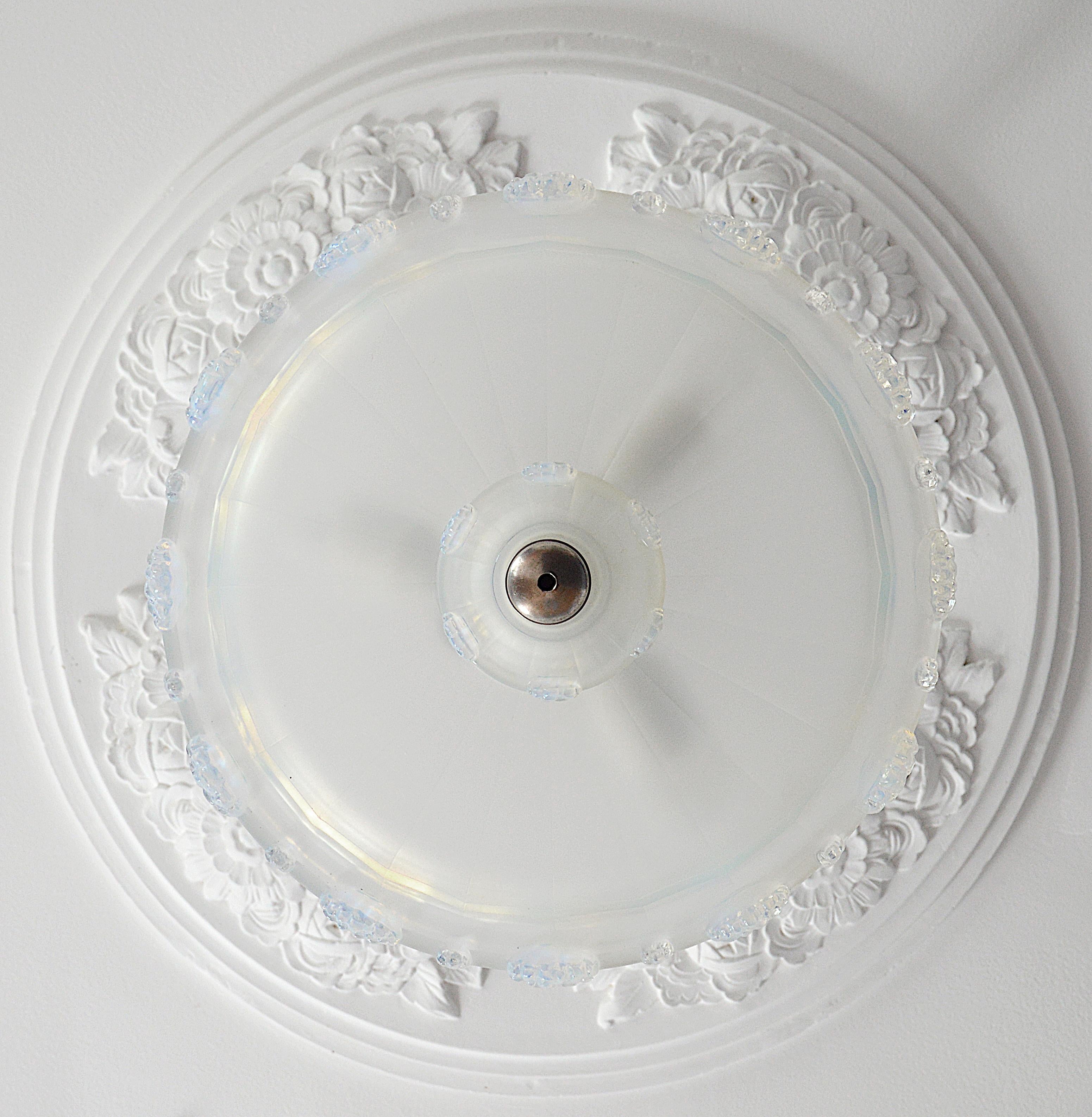 Frosted Jean Gauthier Rare Art Deco Modernist Opalescent Pendant Chandelier, 1920 For Sale