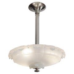 Jean Gauthier Rare Art Deco Modernist Opalescent Pendant Chandelier, 1920