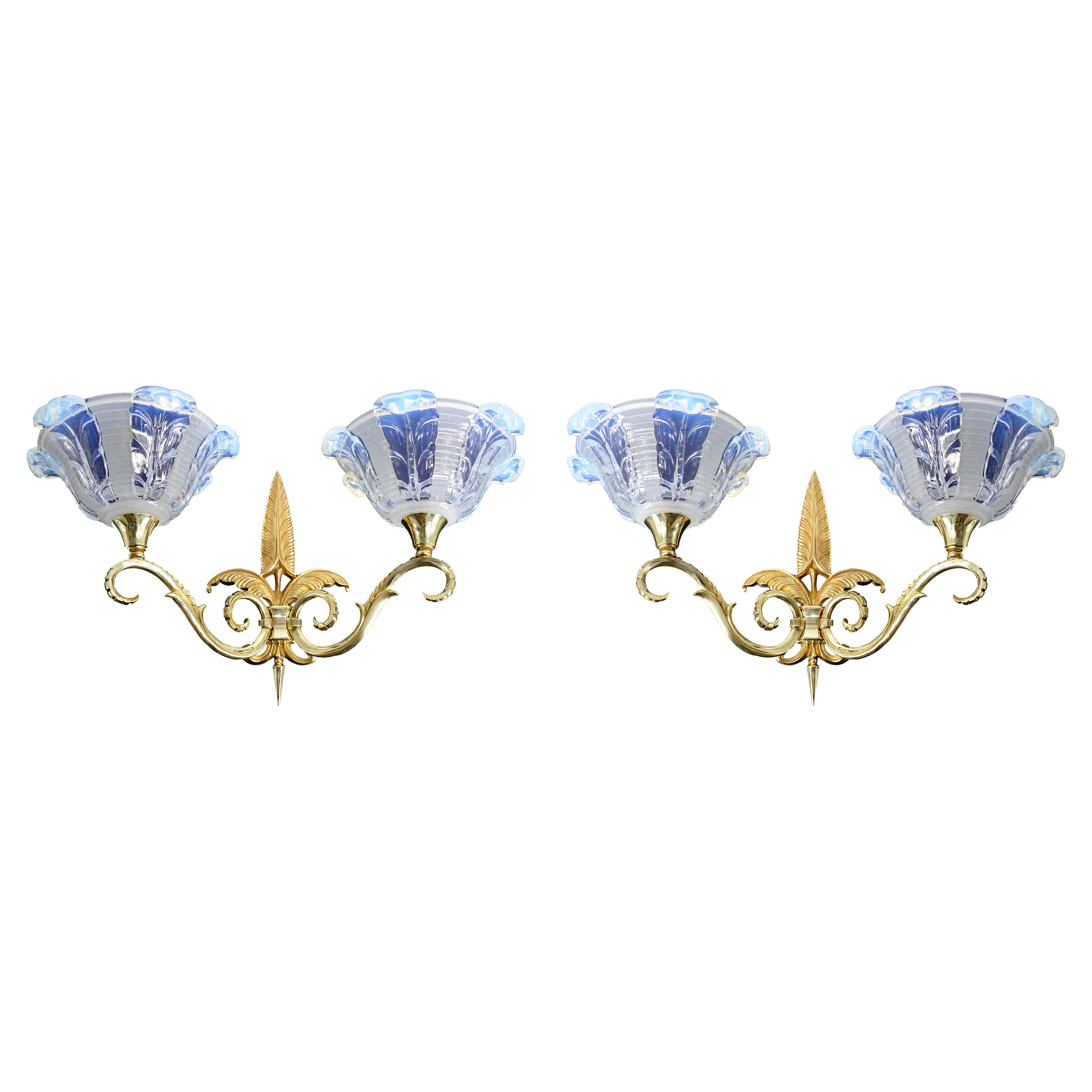 Jean Gauthier French Art Deco Pair of Double Wall Sconces 1920 For Sale