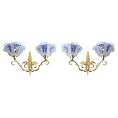 Jean Gauthier French Art Deco Pair of Double Wall Sconces 1920