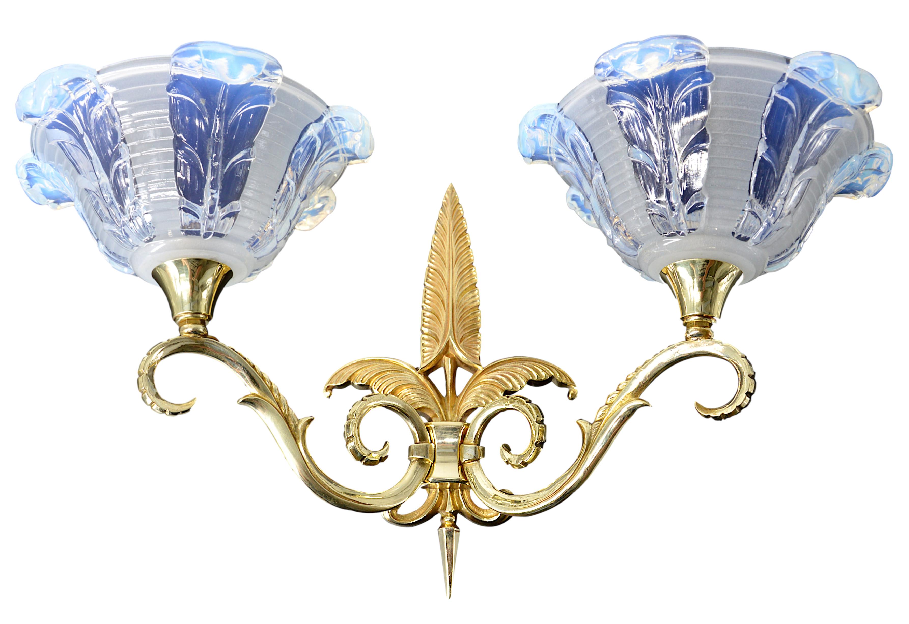 Jean Gauthier French Art Deco Pair of Double Wall Sconces, 1920s For Sale 3