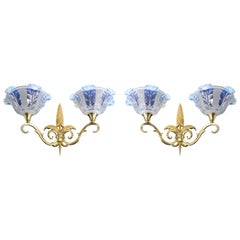 Jean Gauthier French Art Deco Pair of Double Wall Sconces, 1920s